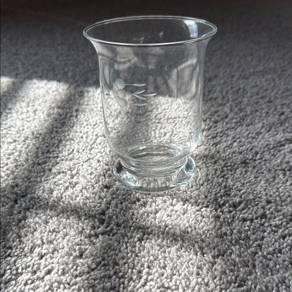 Princess House Clear Glass Vase with White Etched Floral Motif